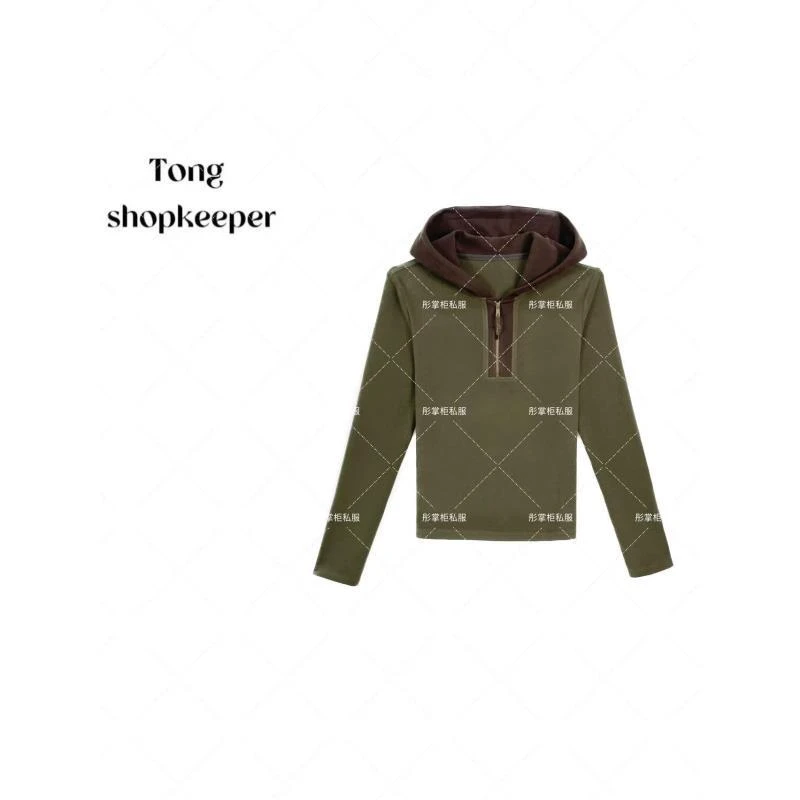 QJ/彤掌柜1682653 秋冬2025新款绵羊毛厚实拼色连帽通勤百搭外套