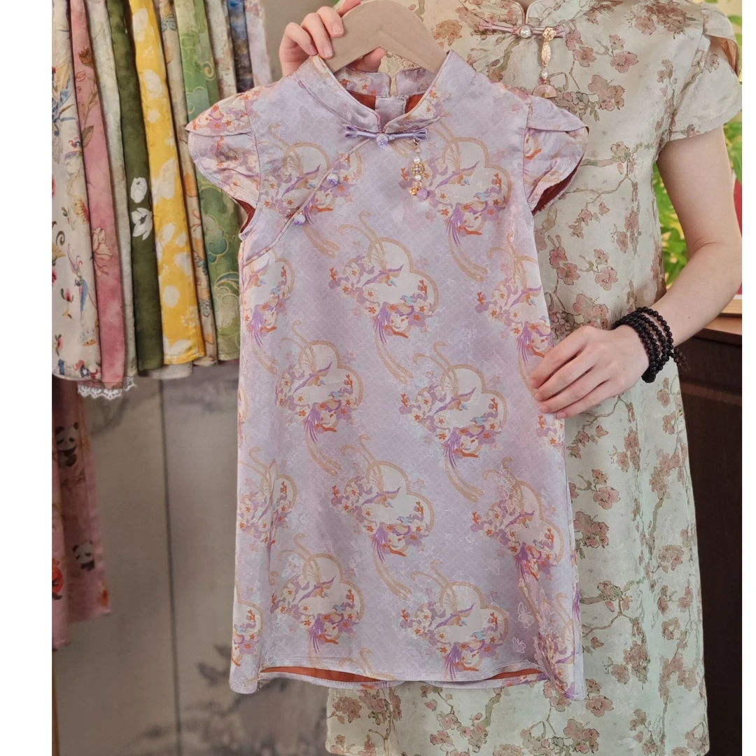 微瑕 【雀影】 女童木薯丝旗袍裙女宝木薯丝旗袍裙