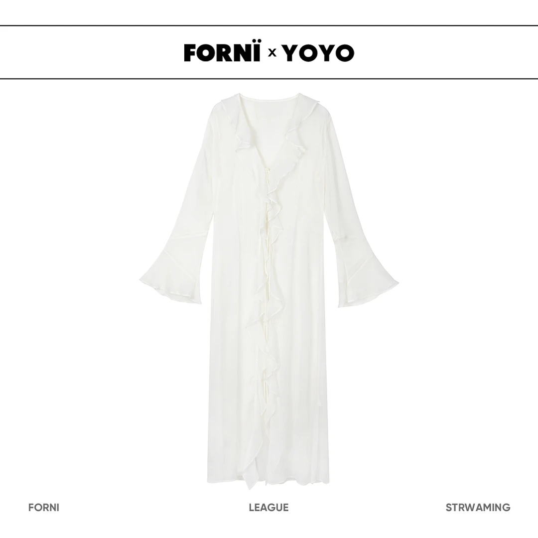 FORNI 薄如蝉翼 轻薄长款衬衣气质长袖休闲风薄款宽松衬衫