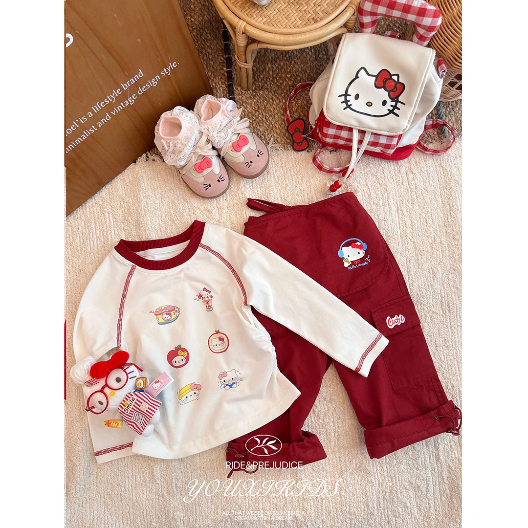 现飞飞家嘻哈猫25秋款新款女童时尚洋气百搭KT撞色水印卫衣FF2879