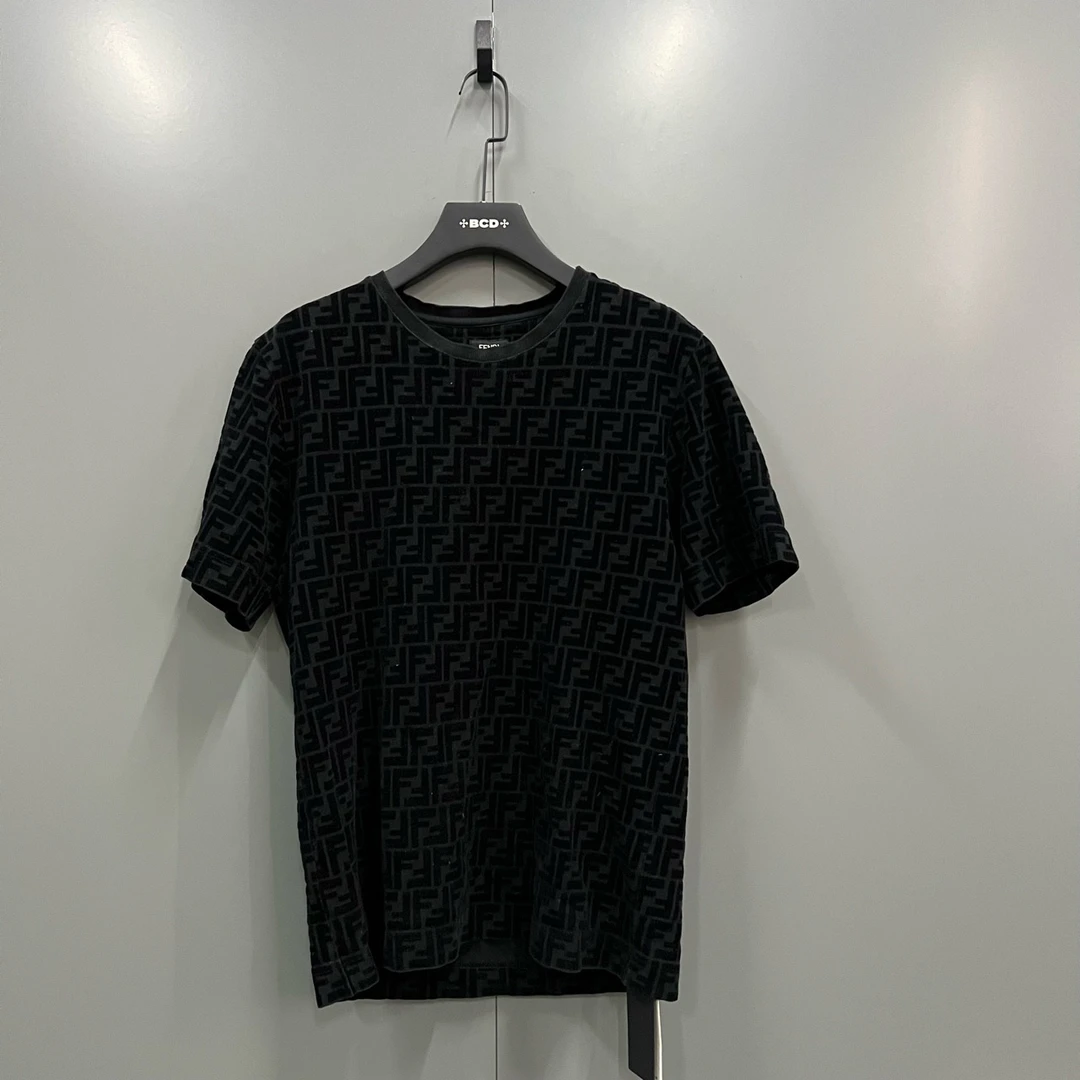 95新 FENDI/芬迪 植绒满印双F短袖 XS码/ly103326