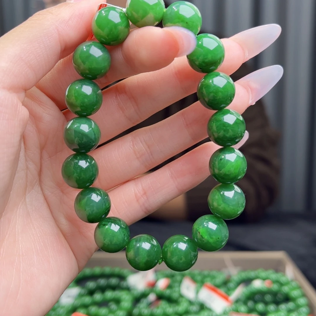 和田玉未镶嵌手链天然和田玉俄碧阳绿12