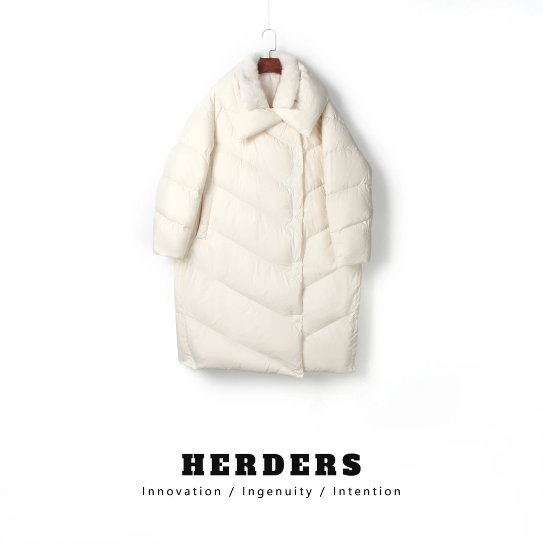 HERDERS 米白色长款羽绒服 238352
