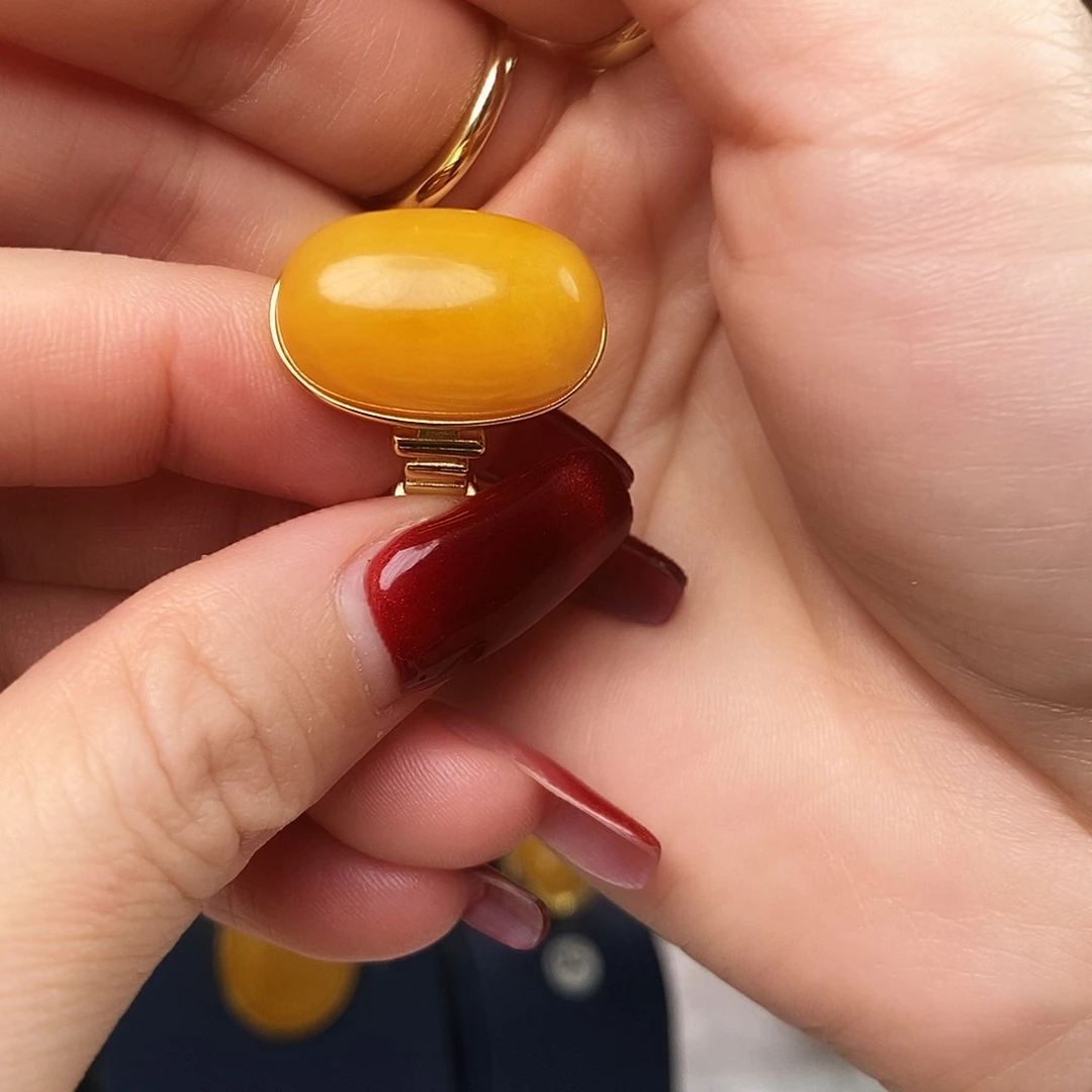 蜜蜡银S925镀金镶嵌戒指