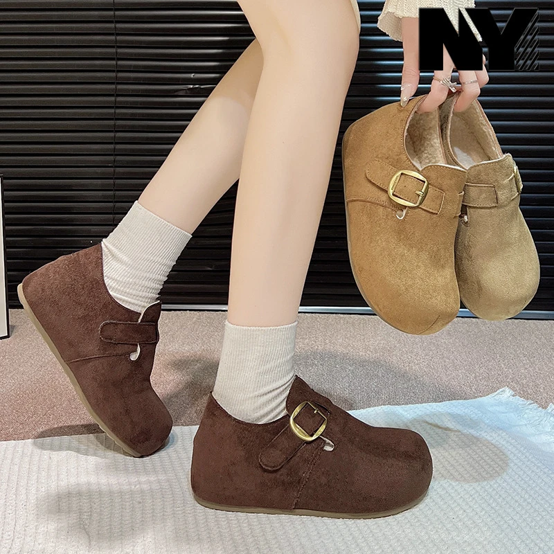 NY内增高5cm全包勃肯鞋女2025年冬季新款爆款一脚蹬复古厚底单鞋