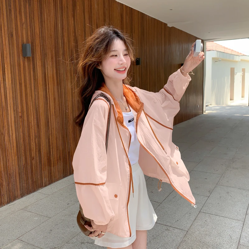 白色薄款长袖防晒外套女2025夏季新款韩版轻薄短款休闲工装防晒衣
