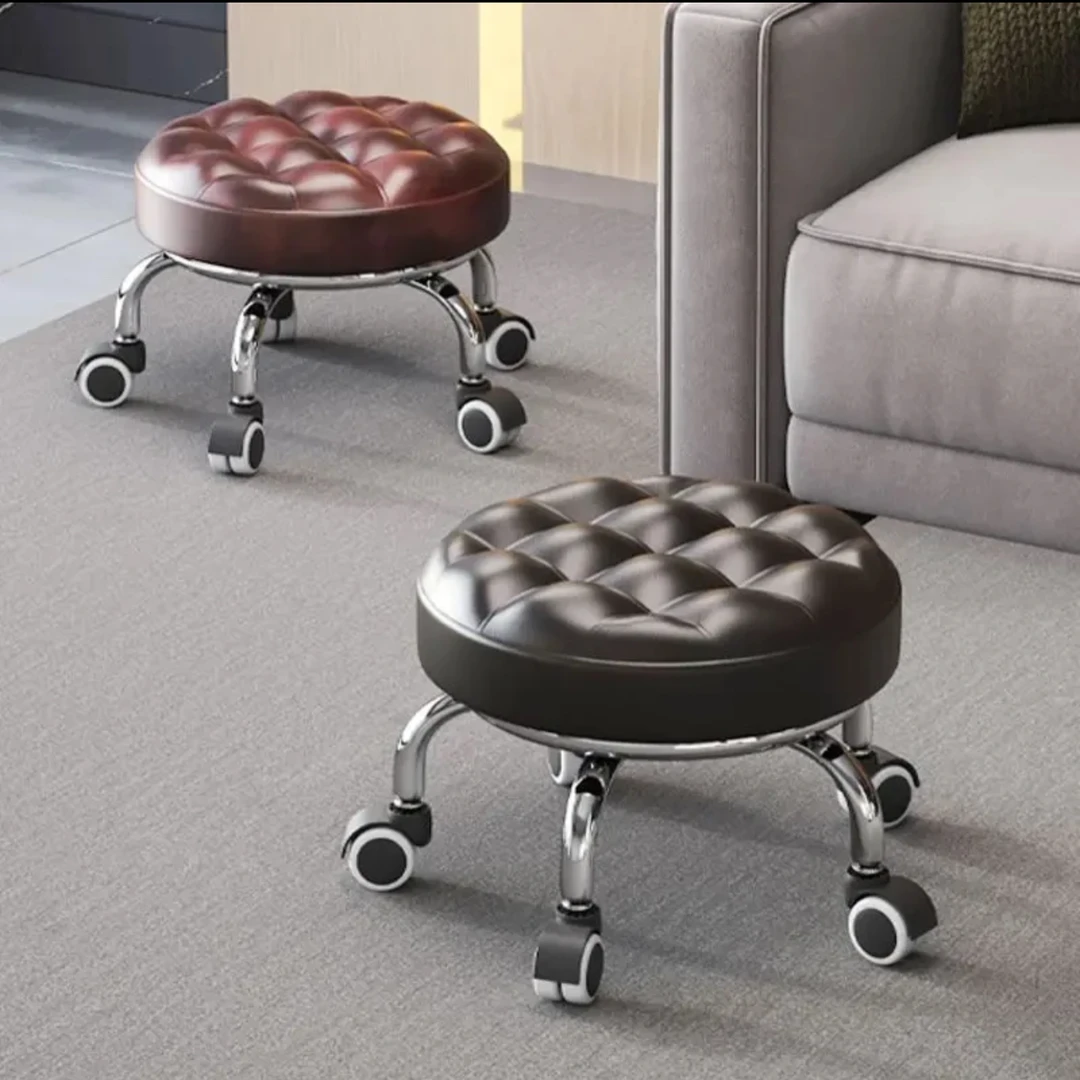 滑轮凳家用创意旋转皮凳可收纳五轮可移动美缝垫脚脚踏凳小凳单人