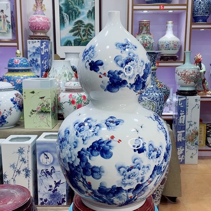 花瓶全手工釉下青花葫芦瓶