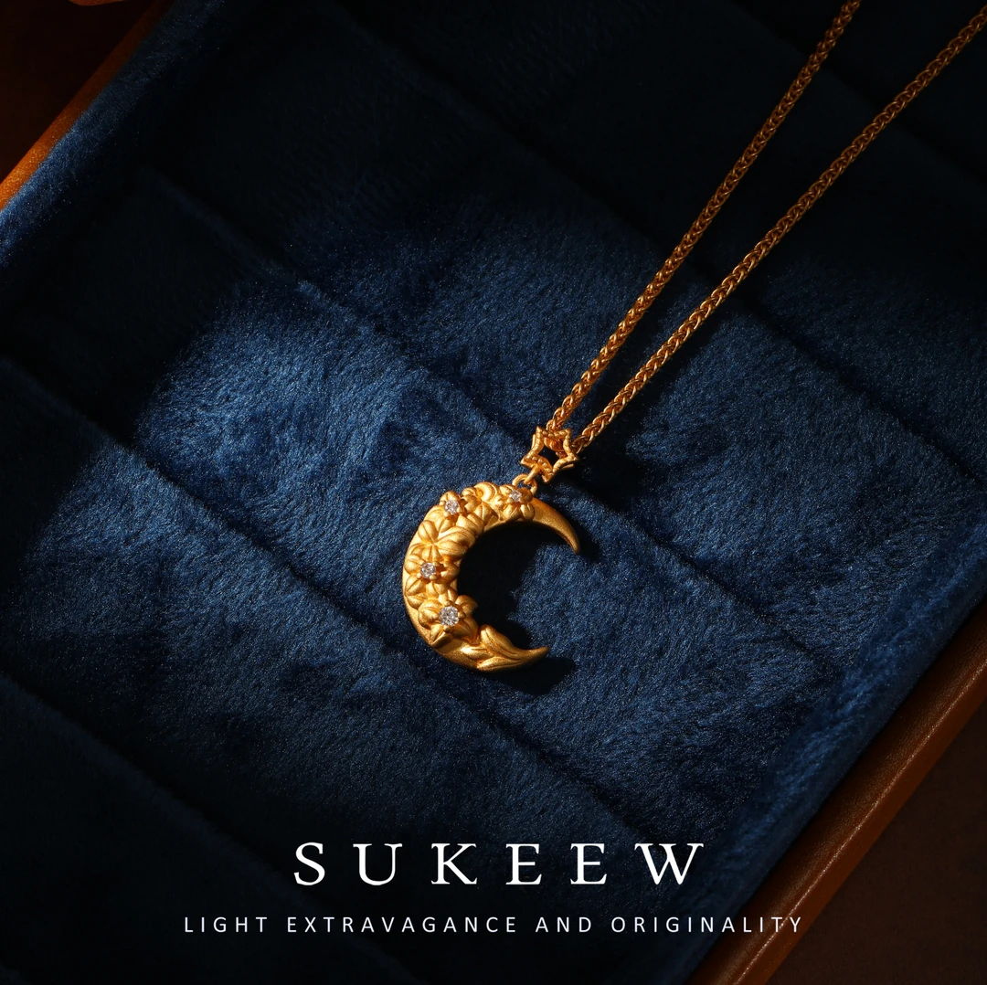 SUKEEW/酥可 镀K金【星月恋】新中式月牙花朵项链276220