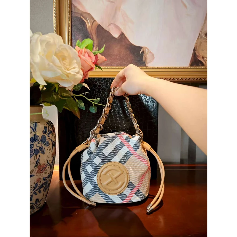 2025新款拼色水桶包2805棕格子-ZQ