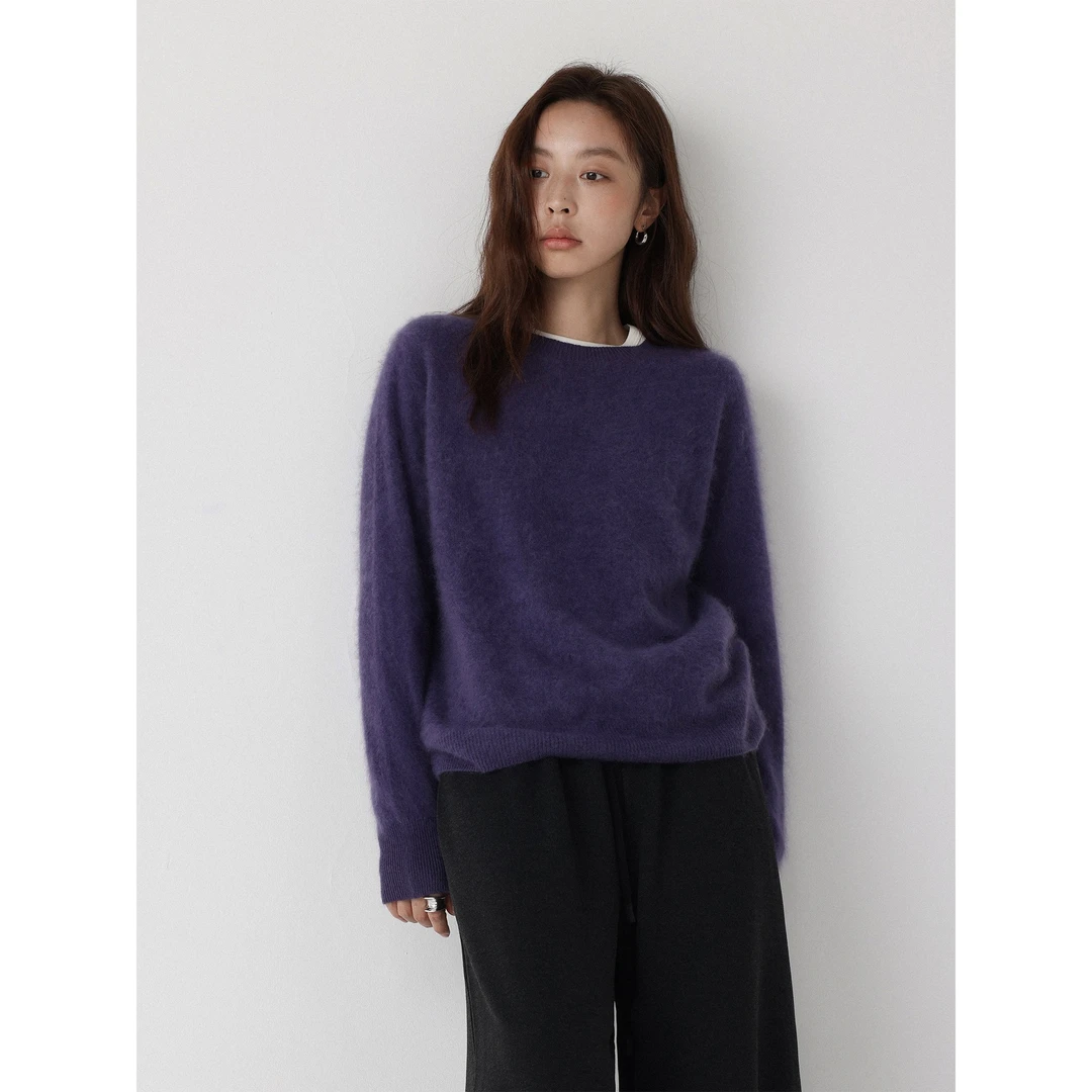 低卡LOWCALORIE‘绒间拾光’基础款纯色圆领长袖套头毛衣打底衫