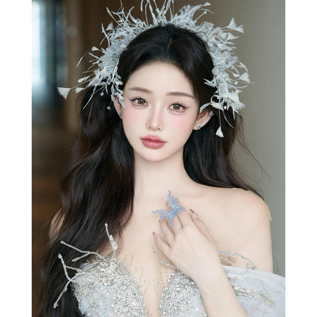 南一｜灰蓝色调“羽翼花环”可调节皇冠