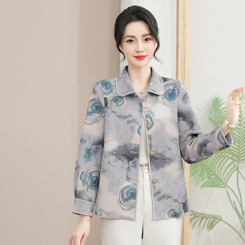 妈妈春装外套时尚洋气夹克新款中老年衣服女士春秋款大码宽松上衣