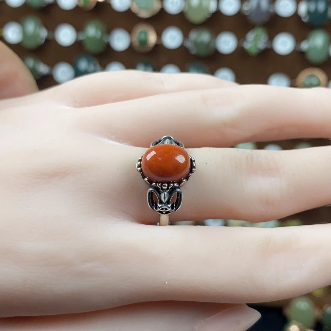 南红玛瑙戒指银S925镶嵌