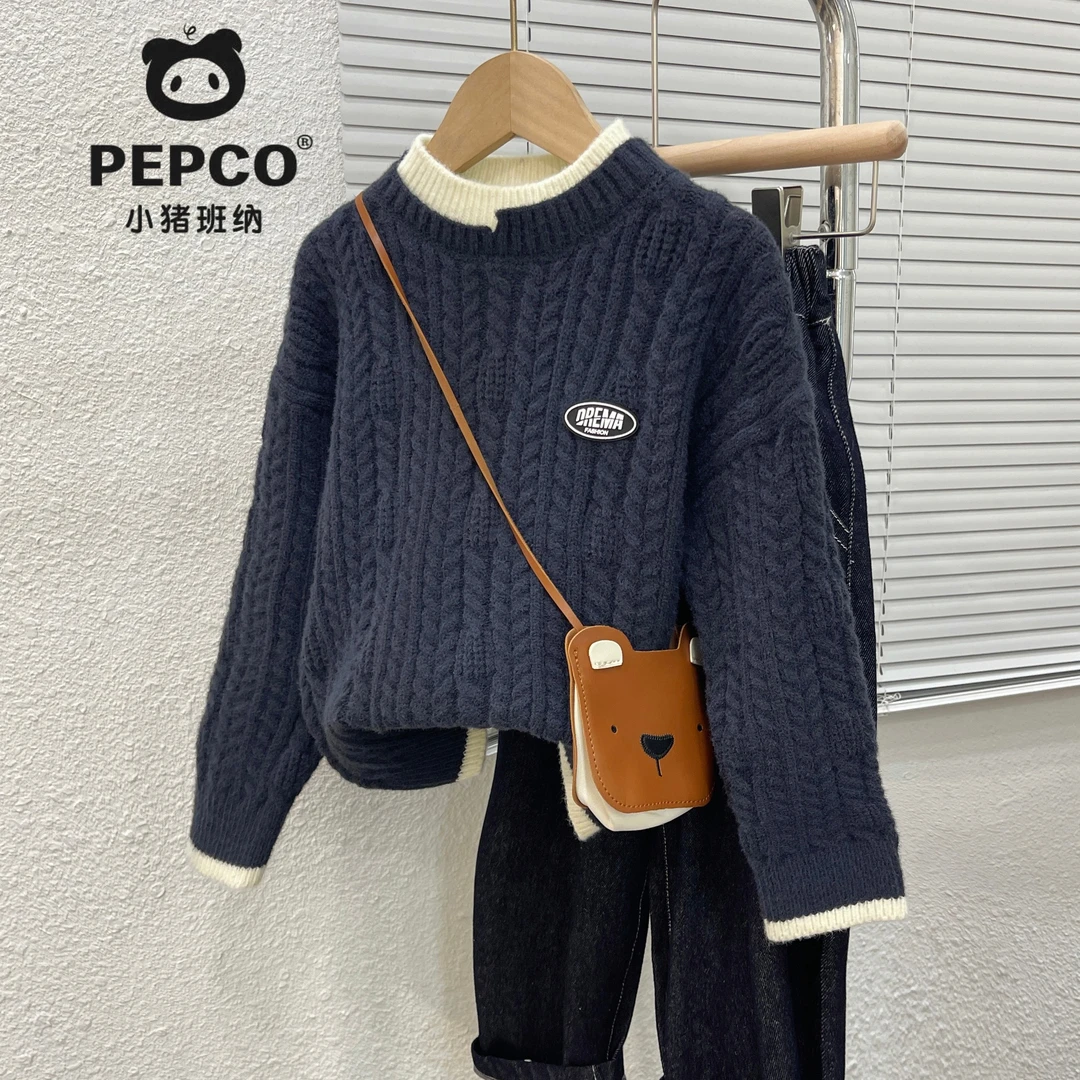 PEPCO/小猪班纳童装冬季男童洋气2025秋冬新款儿童蝴蝶结加厚毛衣