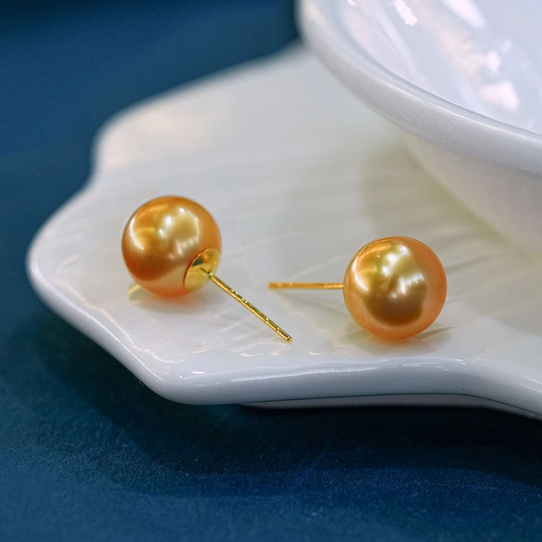 【港展专享】8-9mm18K金海水南洋金珍珠百搭耳钉-多样性发一