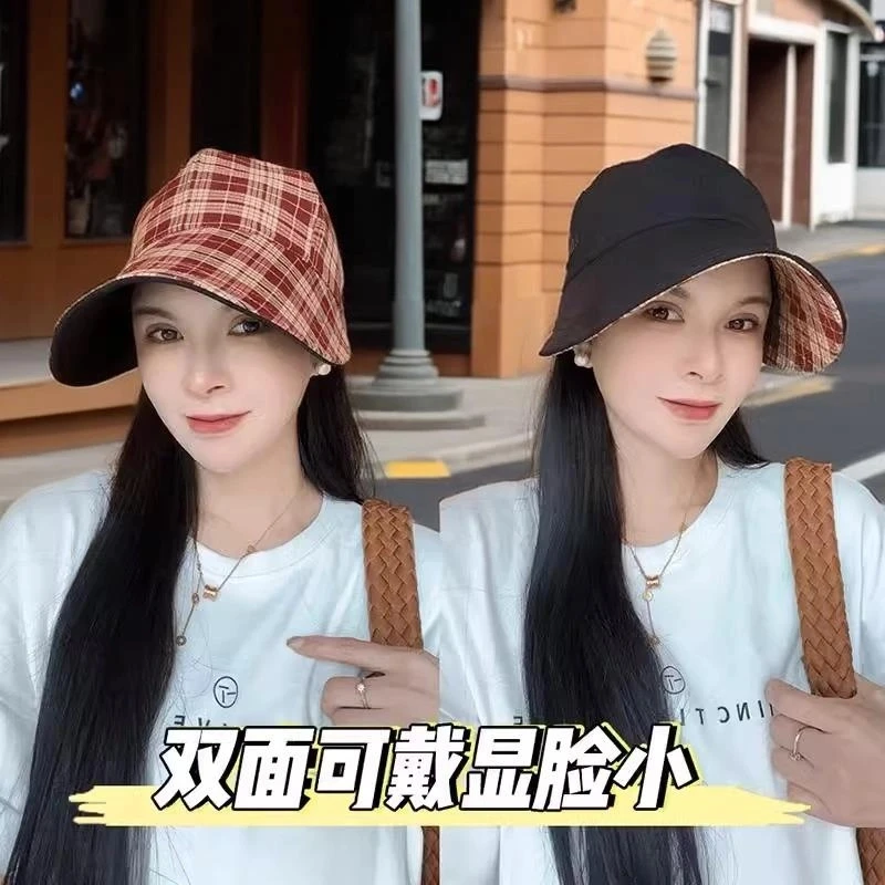 【新疆西藏包邮】双面可戴格纹鸭舌帽子女夏季街头复古遮脸渔夫帽