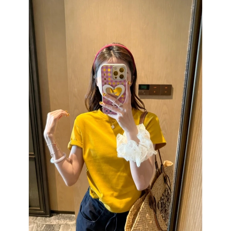 【百搭纯色T恤】夏季时尚百搭通勤风多巴胺纯色T恤