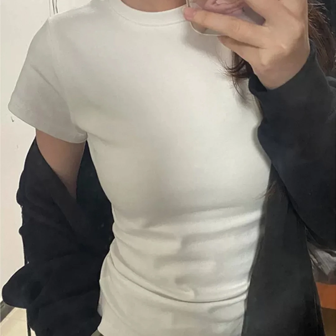 美式白色t恤女正肩短袖2025年新款显瘦修身