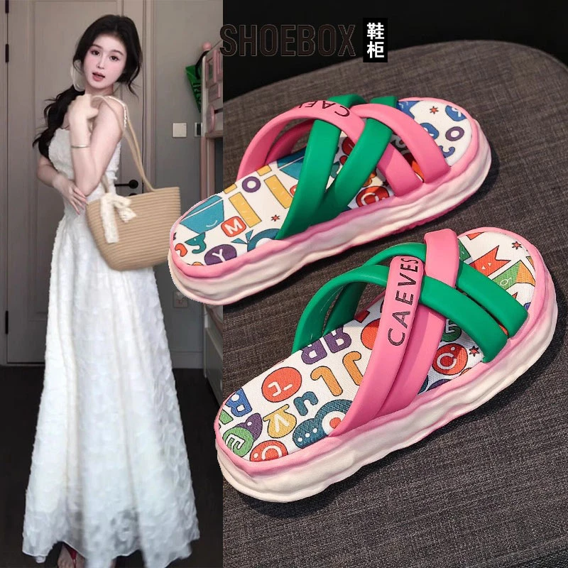 SHOEBOX鞋柜丑萌拖鞋女2025夏款ins超火外穿厚底一字凉拖软底休闲