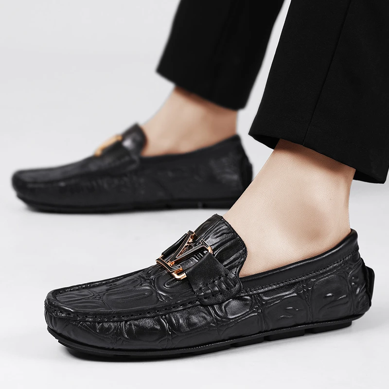 春季新款男士豆豆鞋真皮商务软底潮流百搭透气轻奢轻便一脚蹬皮鞋