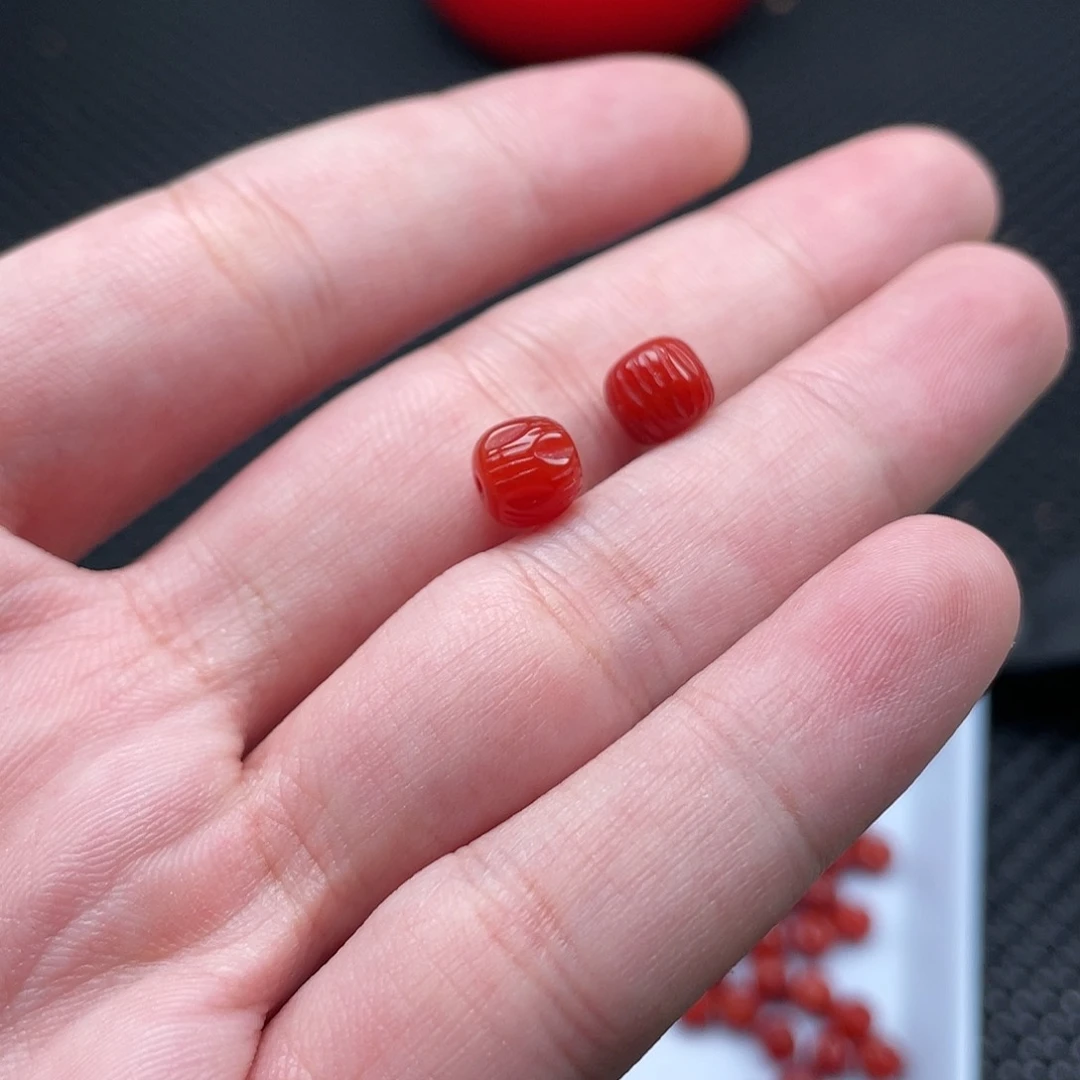 南红玛瑙7mm柿子红老型百香籽一组2颗未镶嵌