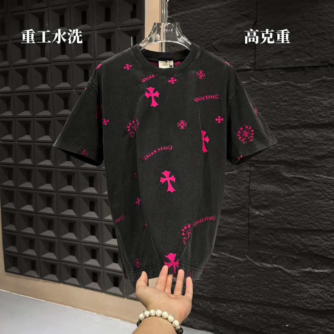 SP-F46-夏季新款水洗潮牌激光烧花短袖男士轻奢男装百搭t恤高克重