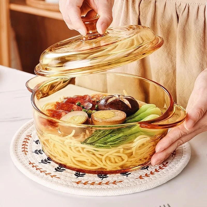 琥珀色耐热加厚设计防烫手柄视觉上的享受玻璃碗16cm