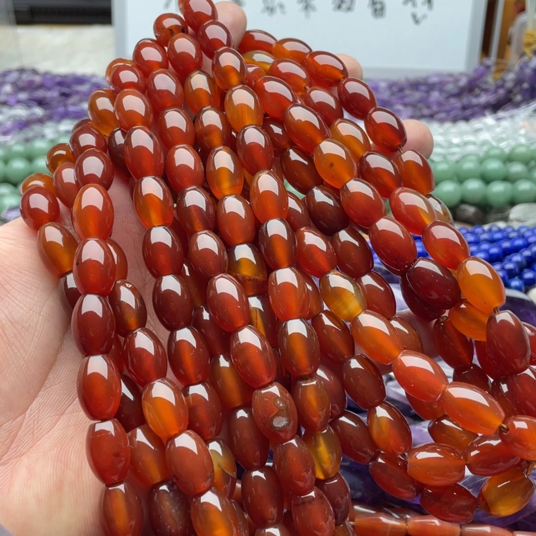 玛瑙/玉髓合金珠宝半成品一条装红玛瑙鼓珠10*14mm