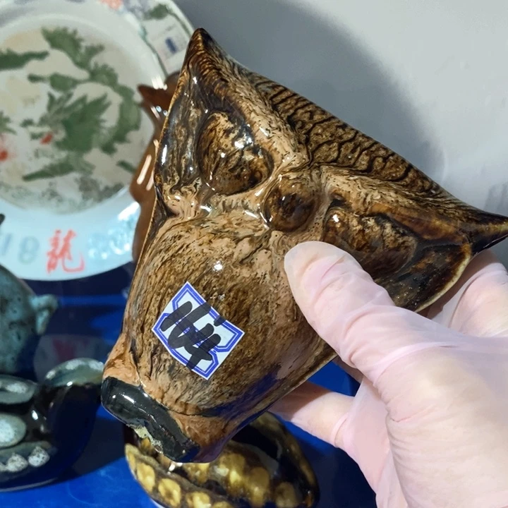 瓷片窑变猫头鹰摆件