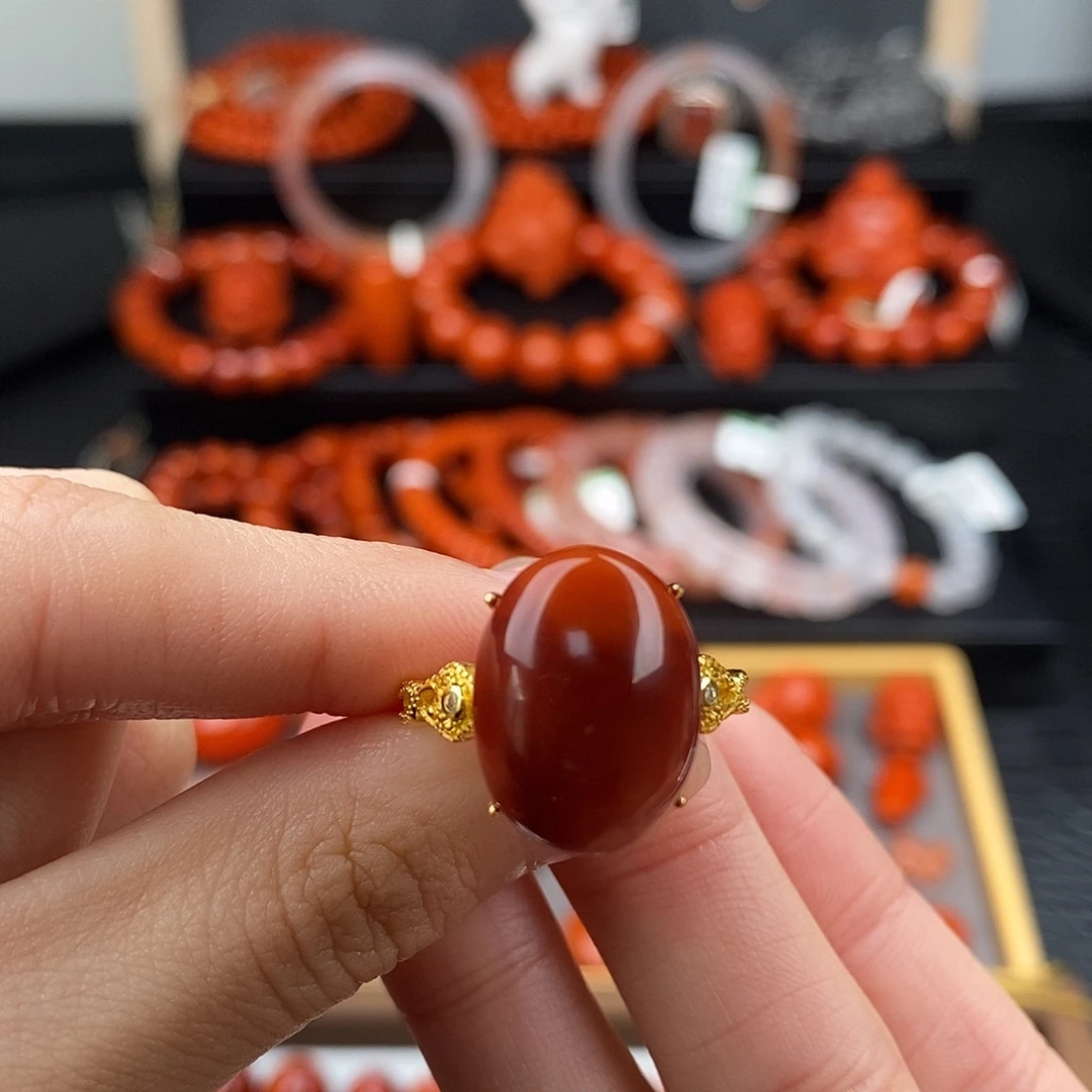 南红玛瑙银S925镶嵌四川凉山牛血红戒指