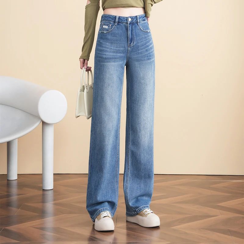 2025年春季新款窄版直筒牛仔裤女百搭显瘦宽松高腰垂感休闲裤5717