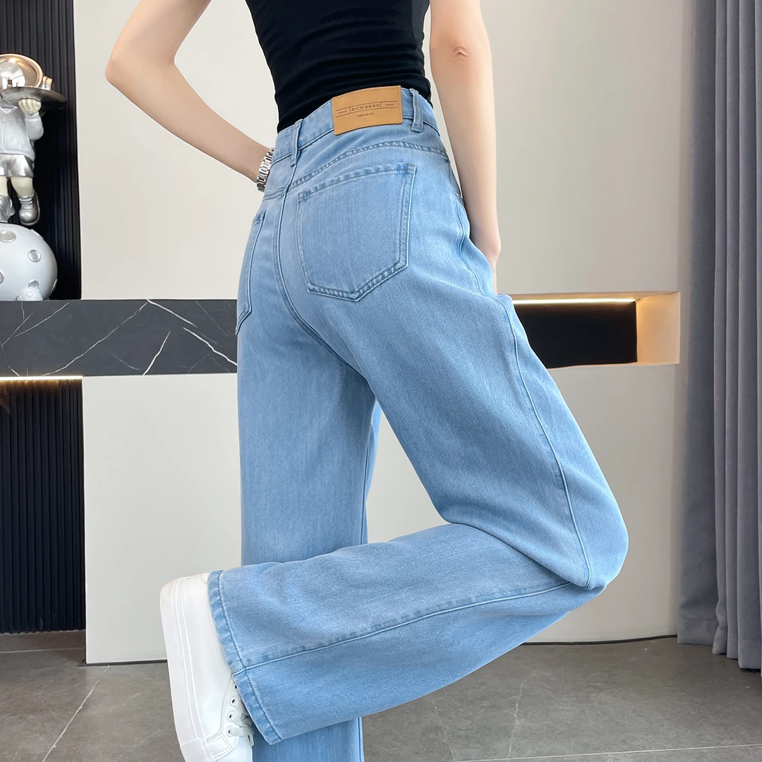 浅蓝色天丝阔腿牛仔裤女夏季薄款高腰显瘦垂感窄版冰丝直筒拖地裤