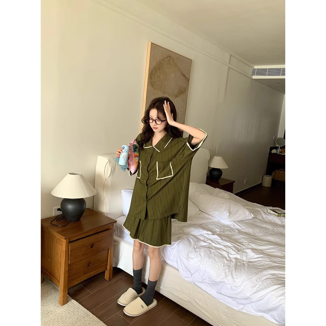 高级感睡衣女夏季薄款短袖短裤套装韩版宽松时尚家居服ins可外穿