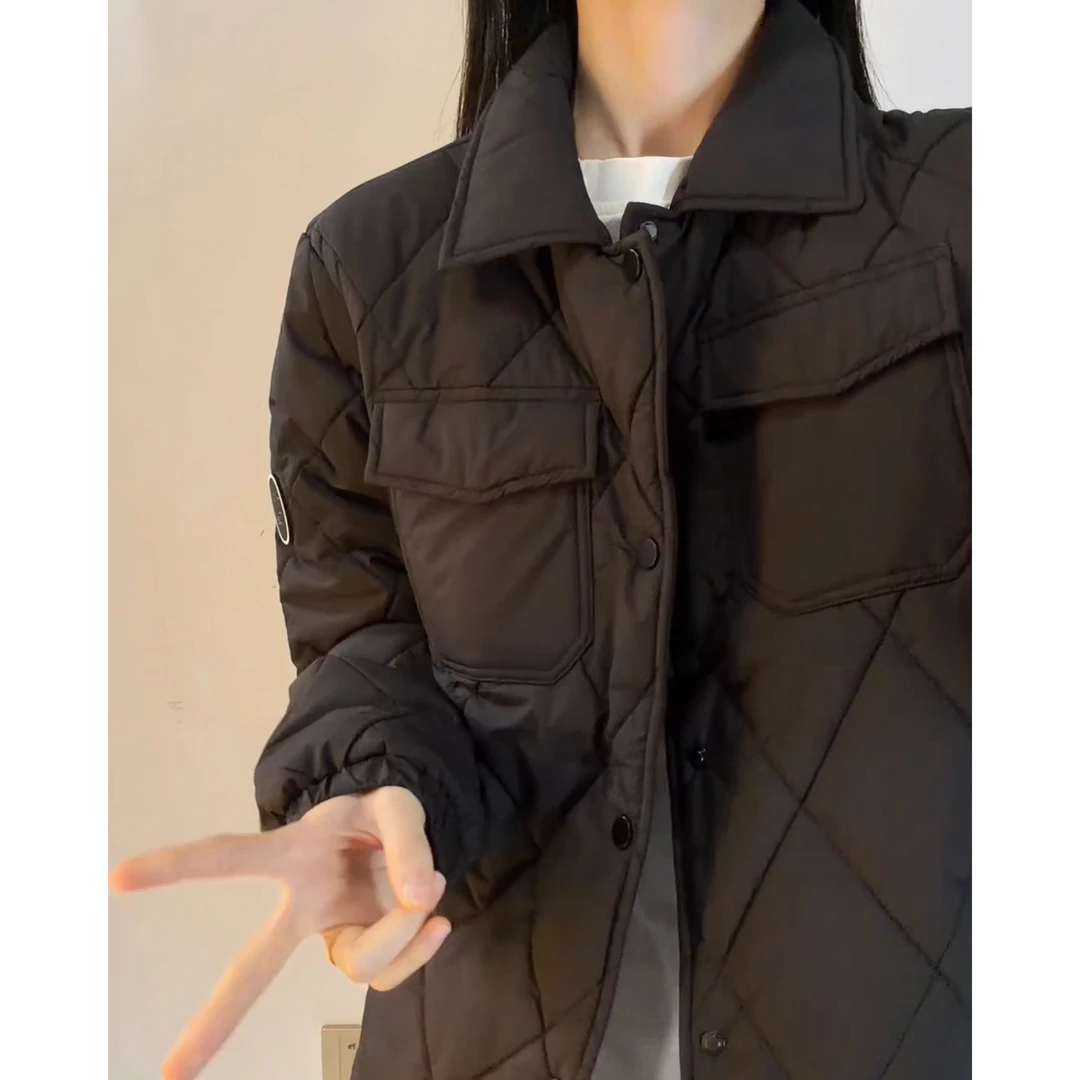 美式翻领菱格棉服男冬季夹棉高级感痞帅二棉秋冬外套cleanfit棉衣