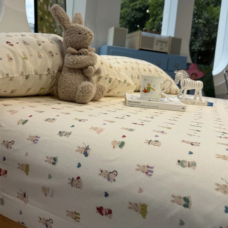 易安阁少女心卡通小兔双层纱床笠床单单件保护套宿舍床罩1.35m