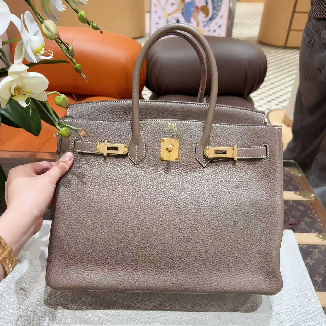 95新 Hermes/爱马仕 birkin 35 大象灰 金扣 Togo皮 T刻