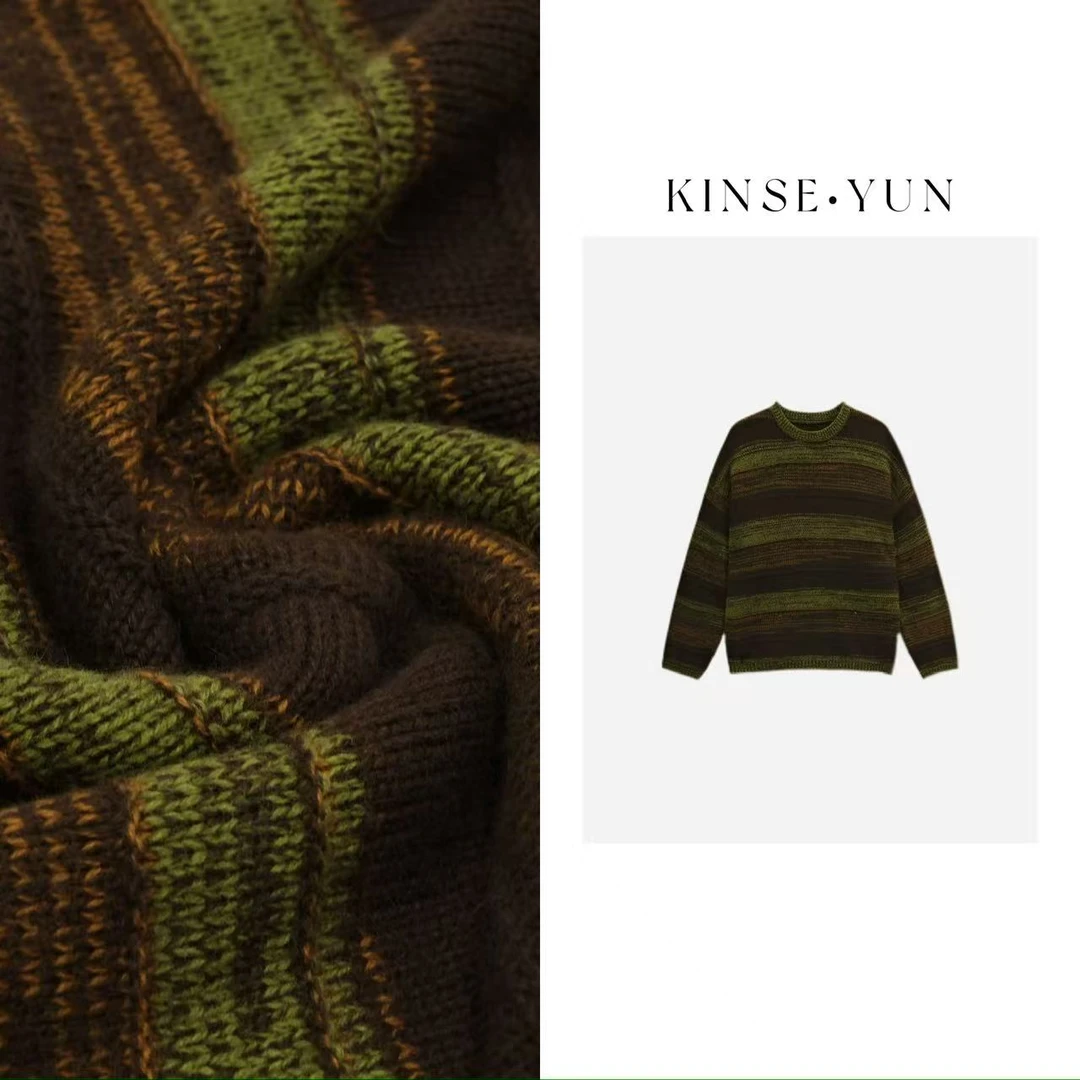 KINSE YUN『北岛毛衣』重磅山羊绒混纺拼色保暖套头毛衣QD2258