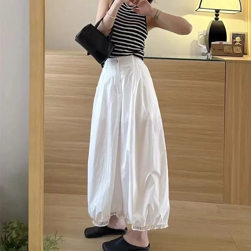 8505拉链款钩花灯笼裤女宽松休闲阔腿裤镂空休闲裤子气球裤