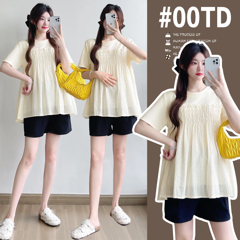 【晴晴】孕妇上衣夏装新款韩版时尚孕期宽松显瘦刺绣娃娃衫夏季