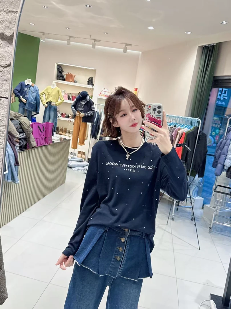 女皇【重工烫钻磨毛字母宽松】T恤