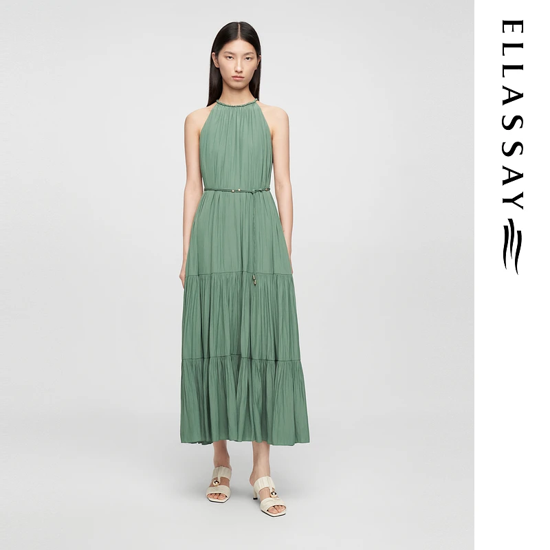 ELLASSAY歌力思2025夏季新款法式度假风挂脖连衣裙女EWE362Y08600