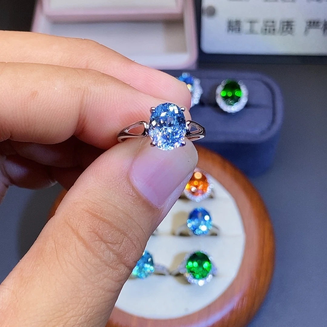戒圈银S925镶嵌海蓝宝石