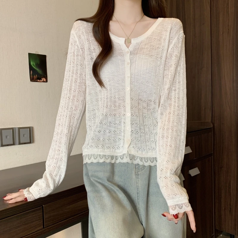 大码女装胖妹妹纯色气质感遮肉防晒长袖夏季新款针织开衫上衣3335