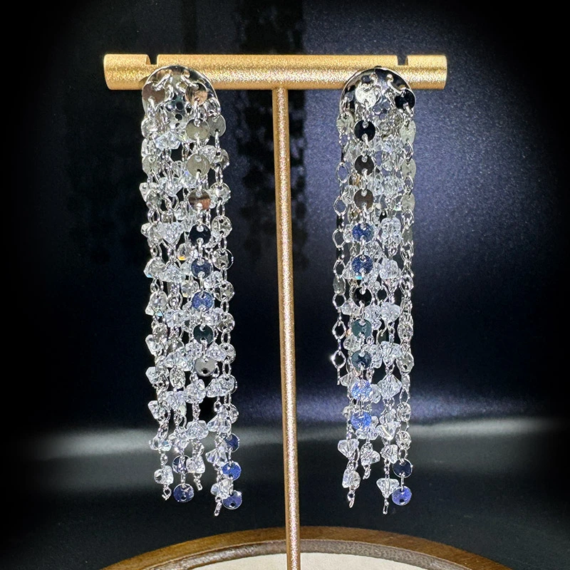 铜合金耳饰  金属亮片链条流苏长款耳环轻奢度假风个性女显瘦耳坠