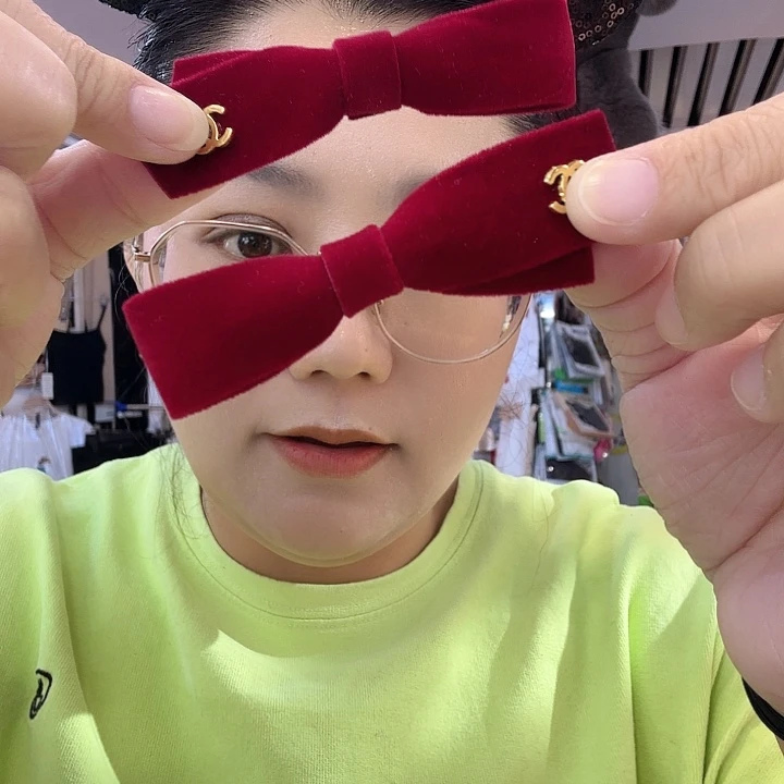 布艺铁合金许研同款蝴蝶结红色发夹一对装