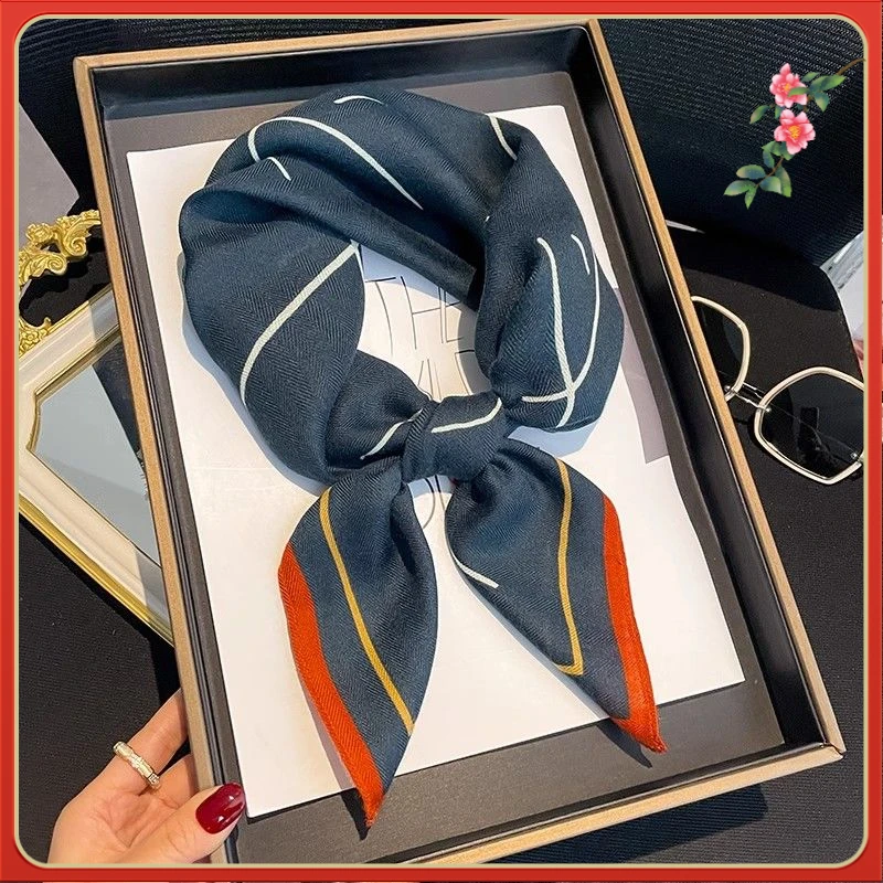 新款韩系复古牛仔蓝色棉麻围巾70方巾清新时尚丝巾百搭高级春秋季