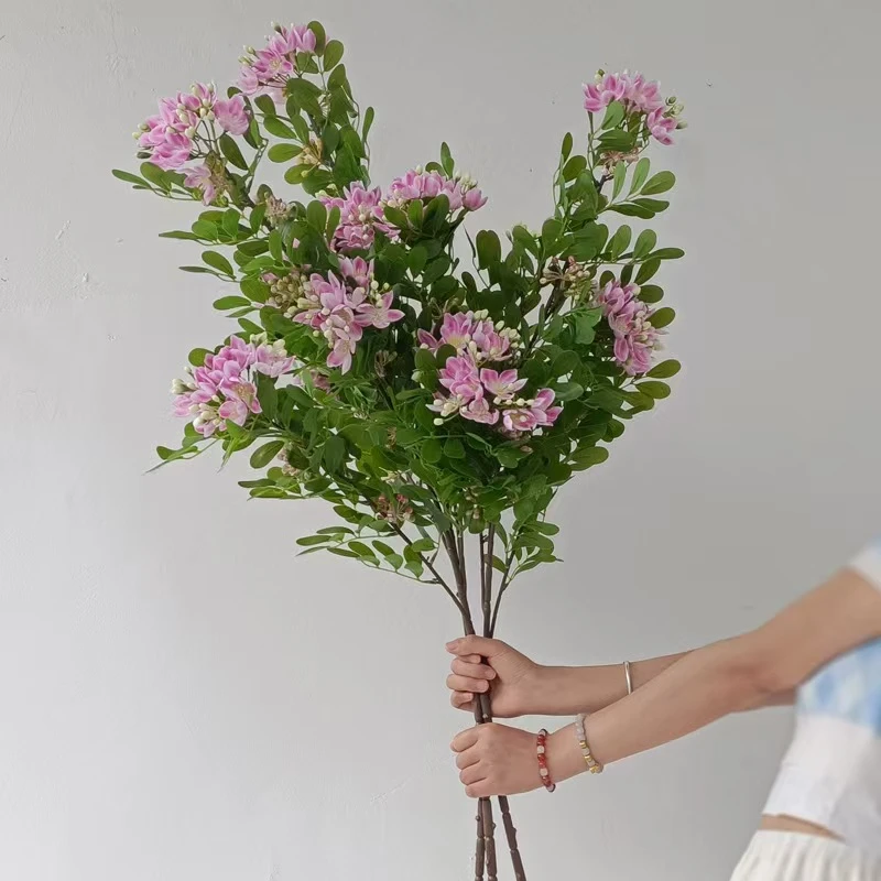 新品含笑6头仿真花家居客厅桌面落地花瓶装饰展厅酒店花假花摆件