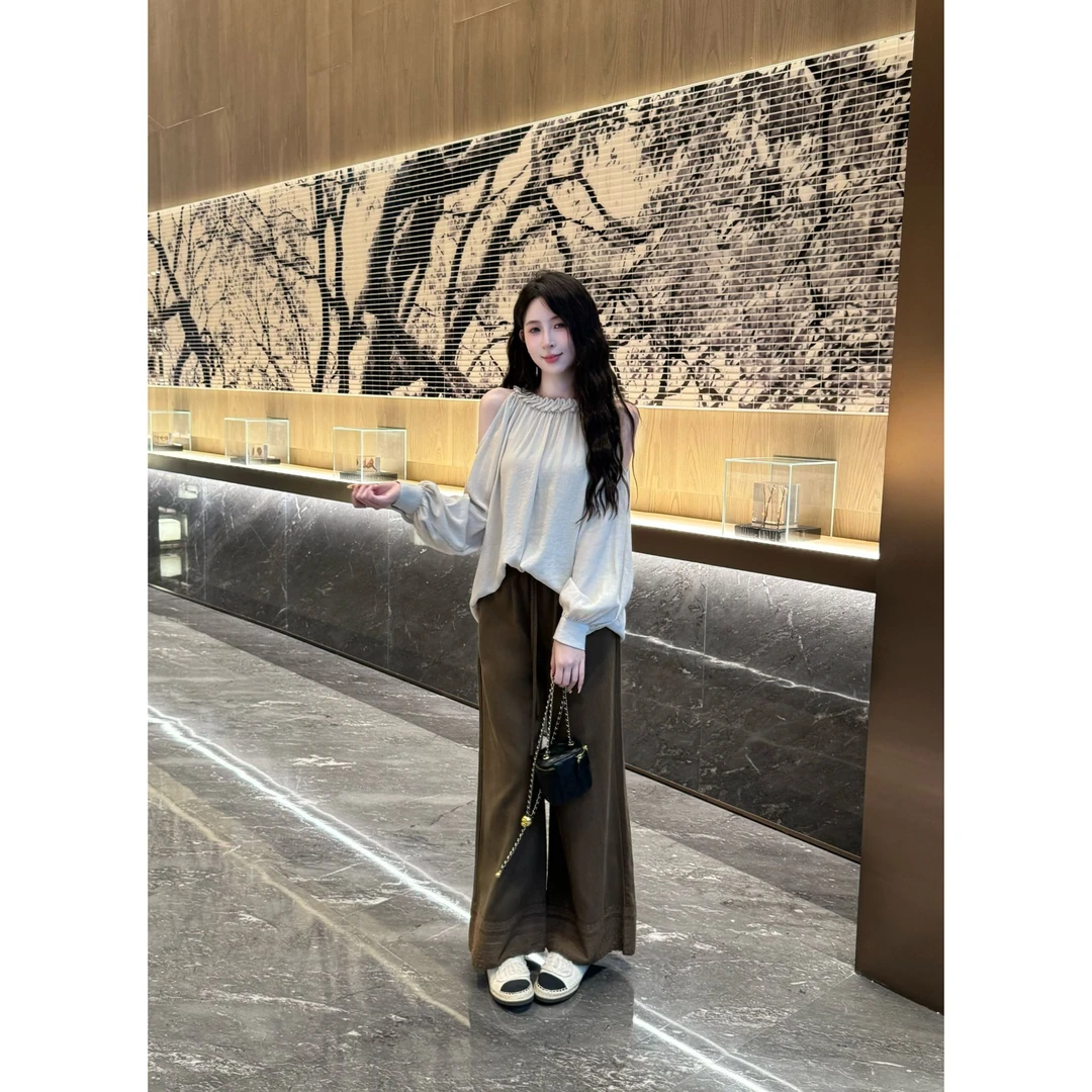 YUANLIANSU/圆脸酥【荒野风声】法式时尚气质长袖衬衫+阔腿裤两件套