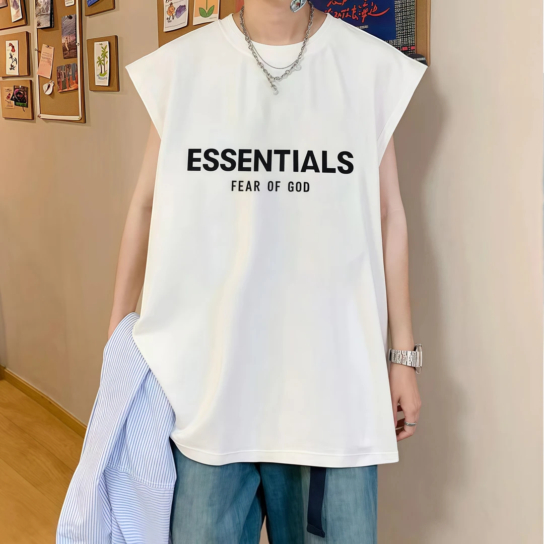 ESSENTIALS(25FALL)夏季宽松透气背心印花圆领套头美式运动休闲